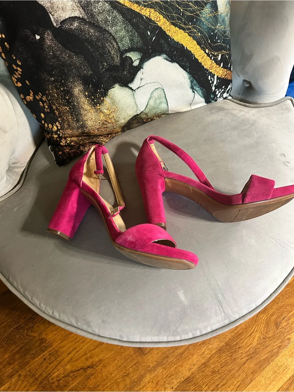 Zara Hot Pink Suede Block Heel Sandals